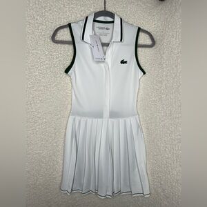 Lacoste White Sleeveless Tennis Dress with Green Trim